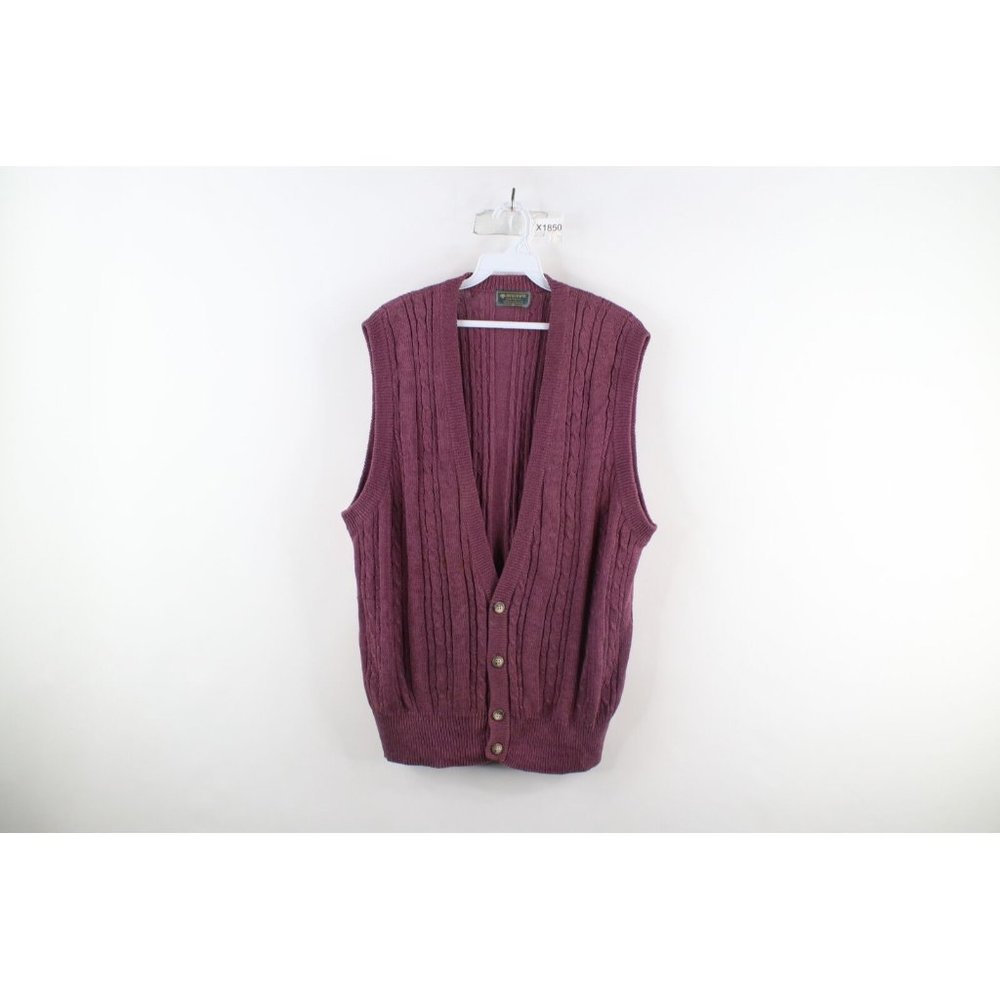 Vtg 90s Streetwear Mens Medium Distressed Linen Blend Cable Knit Sweater Vest